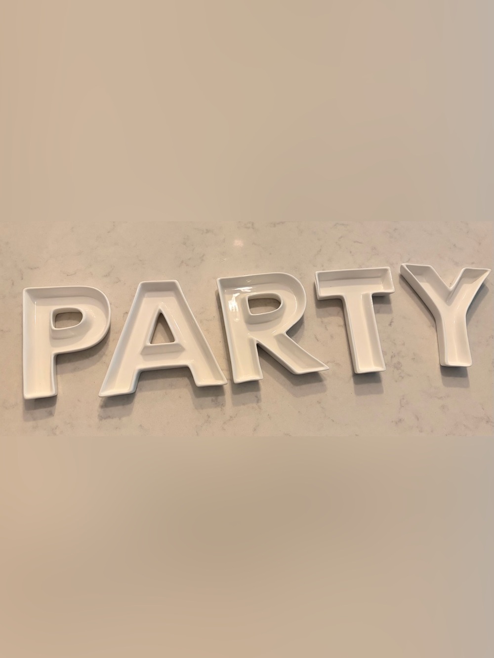 White Ceramic PARTY Letters for candy 6” tall